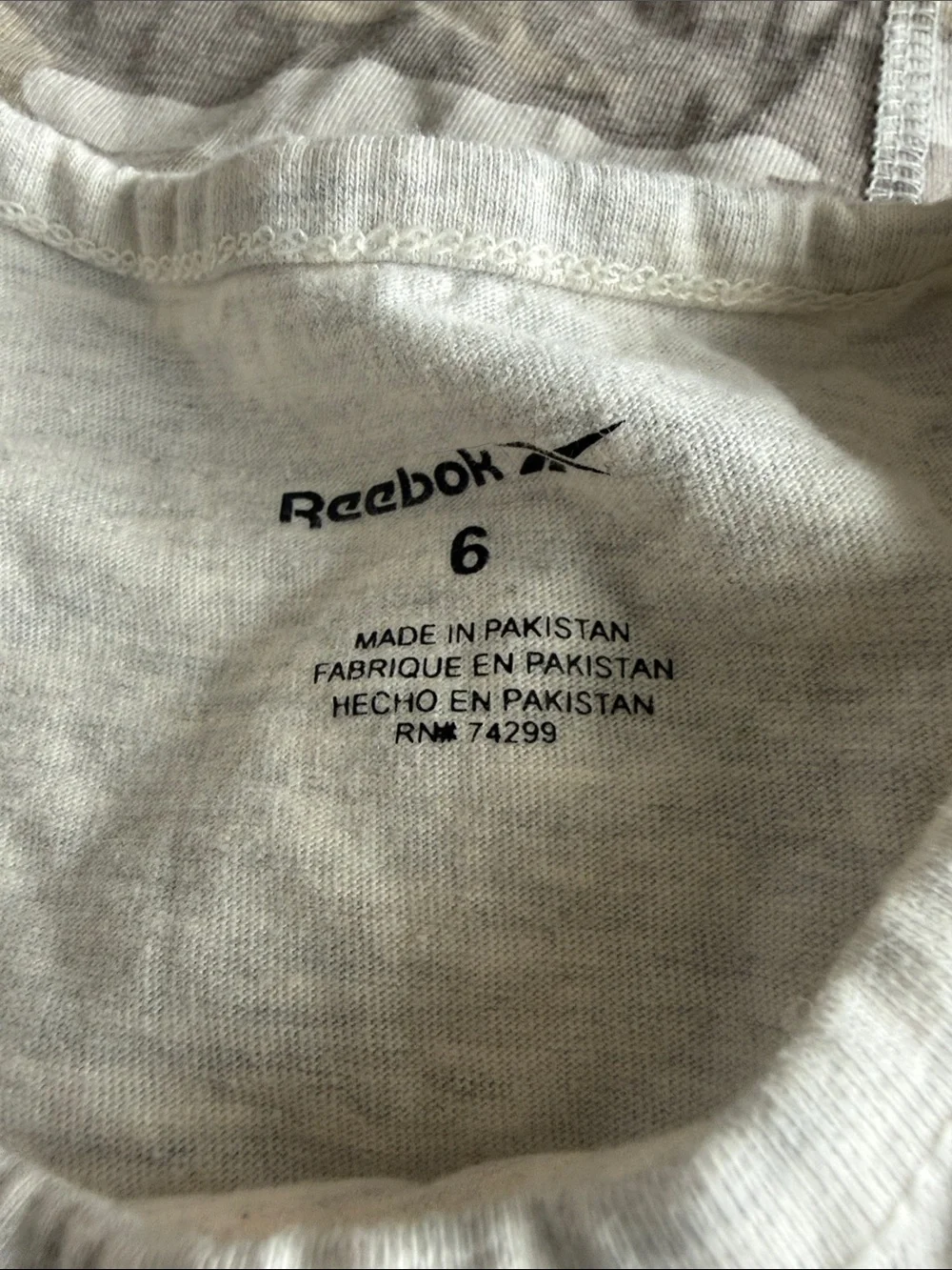 Reebok Gray Tee with Pink Logo and Gold Lettering
